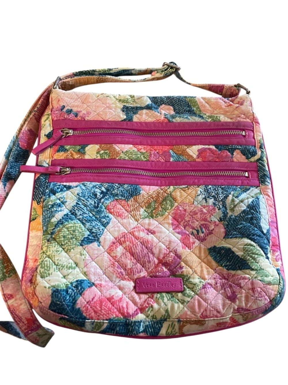 Vintage NWOT Vera Bradley Multicolor Floral Quilted Crossbody with Pink Trim.